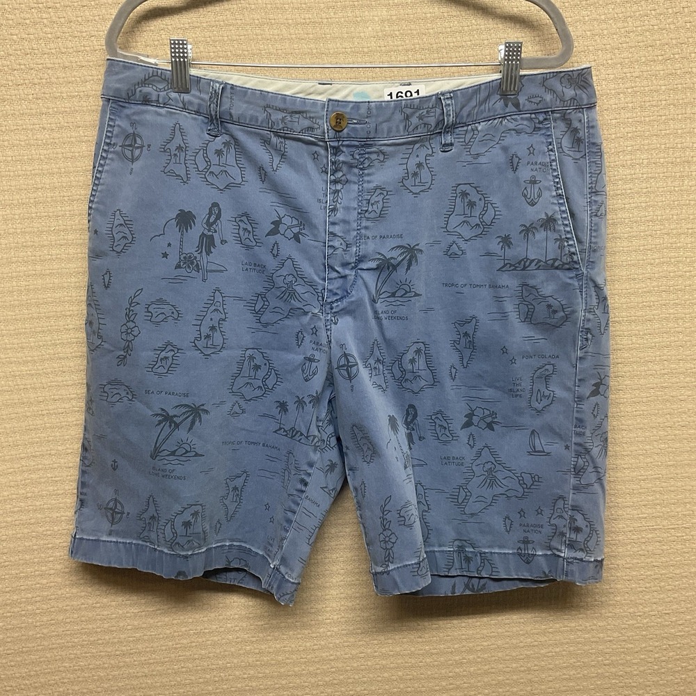 Tommy Bahama Mens  38 Tahiti Treasure Chino Printed Bermuda Shorts Dockside Blue